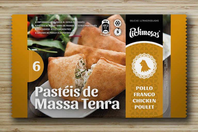 Pastéis de massa tenra de pollo. Envase 6 unidades